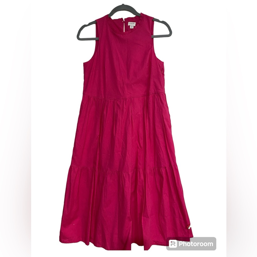 J.Crew Pink Sleeveless Ruffled Round Neck Tiered MIDI Dress Size 00